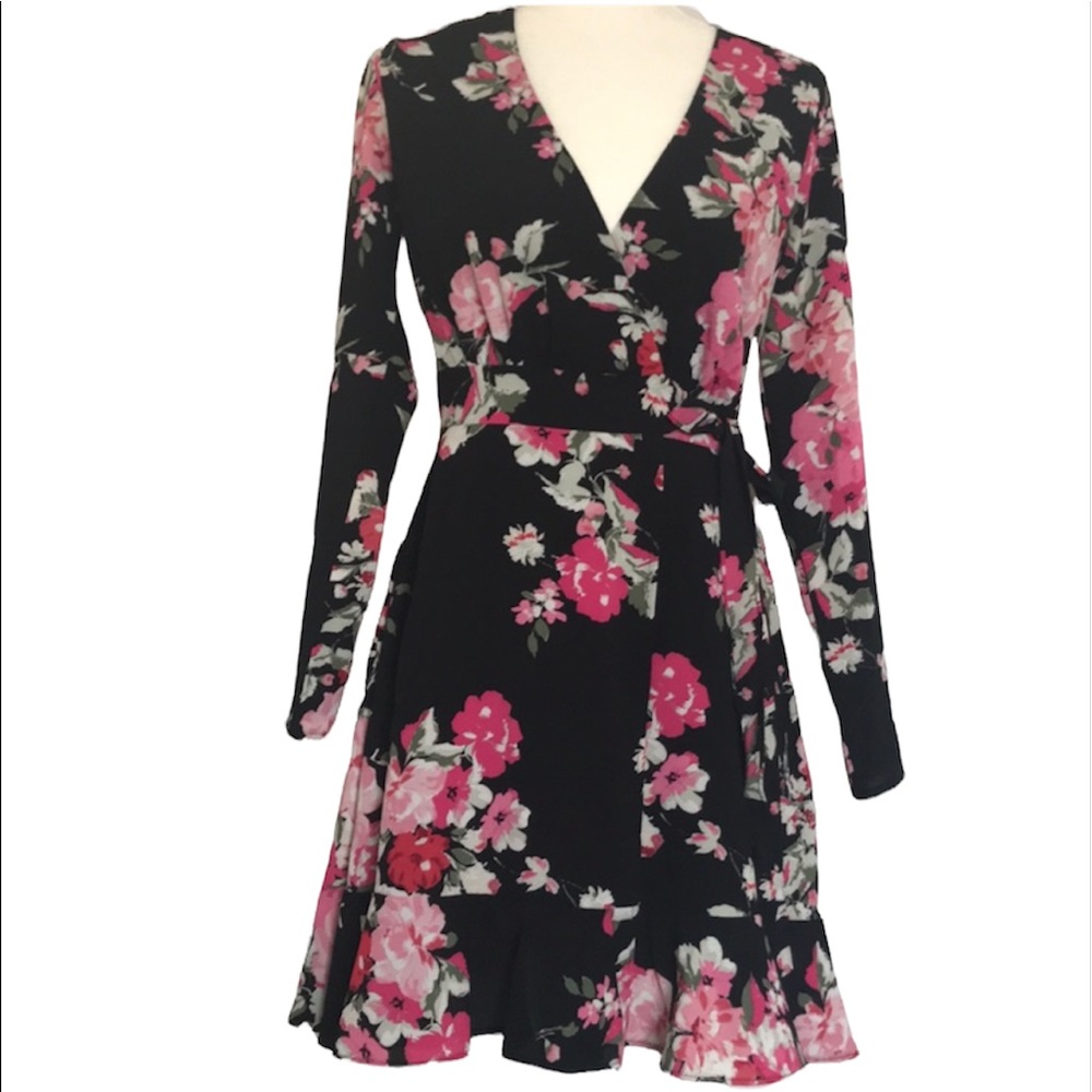 B darlin wrap tie long sleeve floral spring summer dress size 3/4